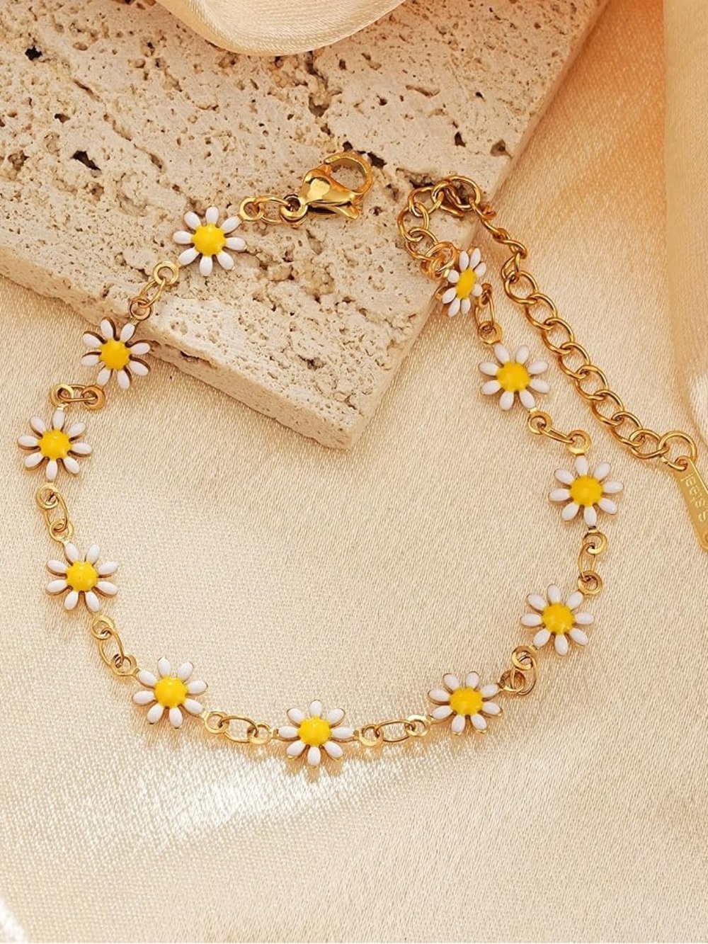Dainty Gold-Tone Daisy Chain Bracelet Anklet